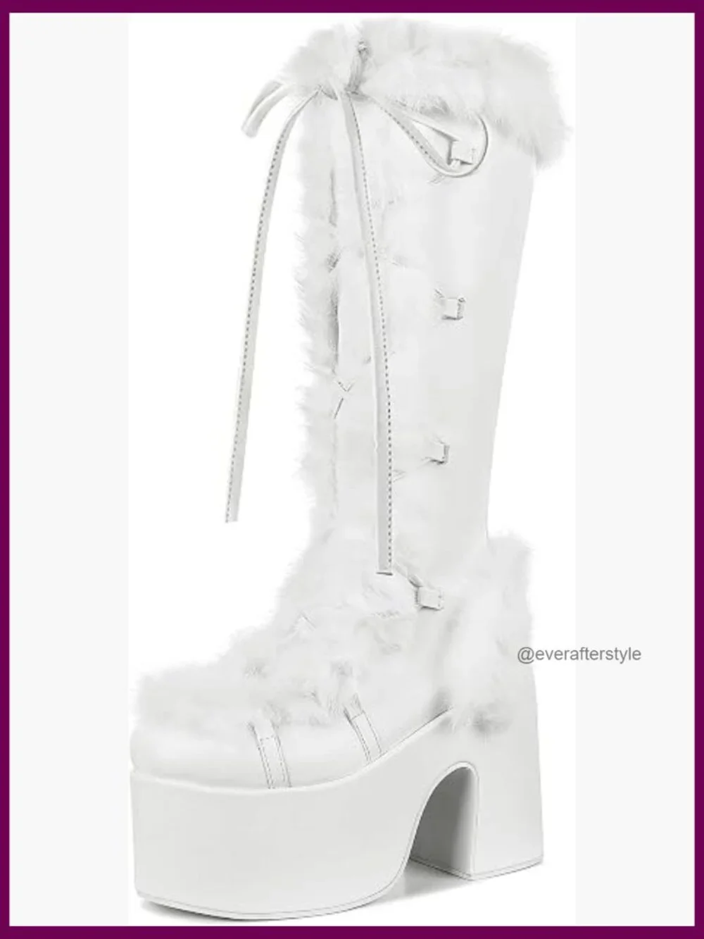 Knee High Boots Side Zipper Faux Fur Platform Chunky Heel Punk Goth Winter Snow